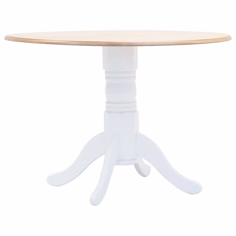 Berkfield Home Round Dining Table in White and Brown, Solid Rubberwood and MDF, Diameter: 106 cm, Height: 75 cm