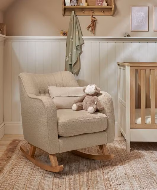 Mamas & Papas Classic Tub Nursing Chair in Beige Bouclé and Oak