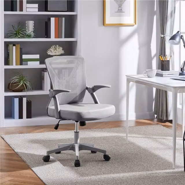 Yaheetech Ergonomic Modern Fabric Desk Chair with Armrests and Castors, Grey