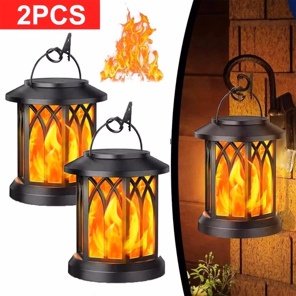 SPETLEK LED Flickering Flame Solar Hanging Light Lantern, Black – 2