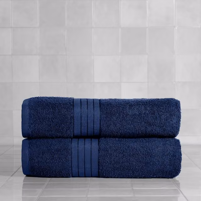 OHS Set of 2 Navy Blue 100% Cotton Terry Bath Towels, W/D/H: 70 x 115 cm – 2