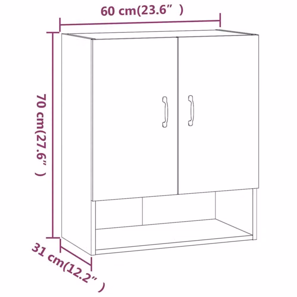 Berkfield Home Wall Mounted Cabinet in Concrete Grey with Hinged Doors and Open Shelf, W/D/H: 60 x 31 x 70 cm – 3