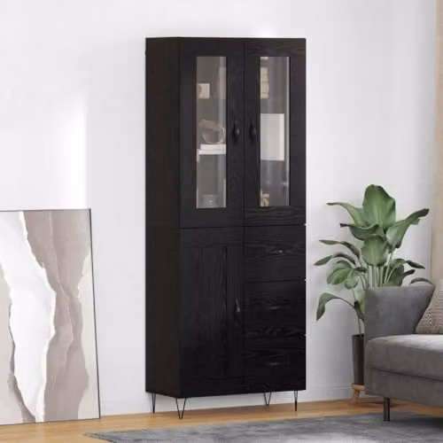 vidaXL Modern Black Oak Highboard with Hinged Doors and Internal Shelves, W/D/H: 69.5 x 34 x 90 cm – 2