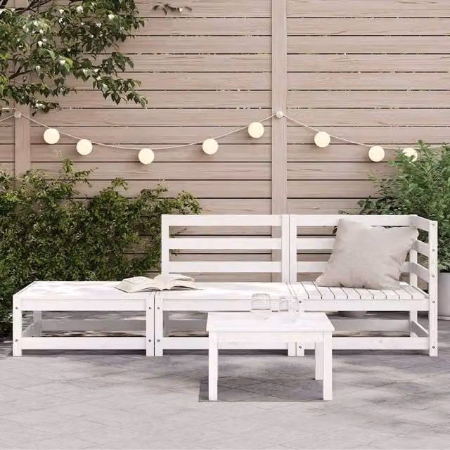 Berkfield Home 2-Seater Outdoor Garden Sofa with Matching Ottoman in White Solid Pine Wood – 1