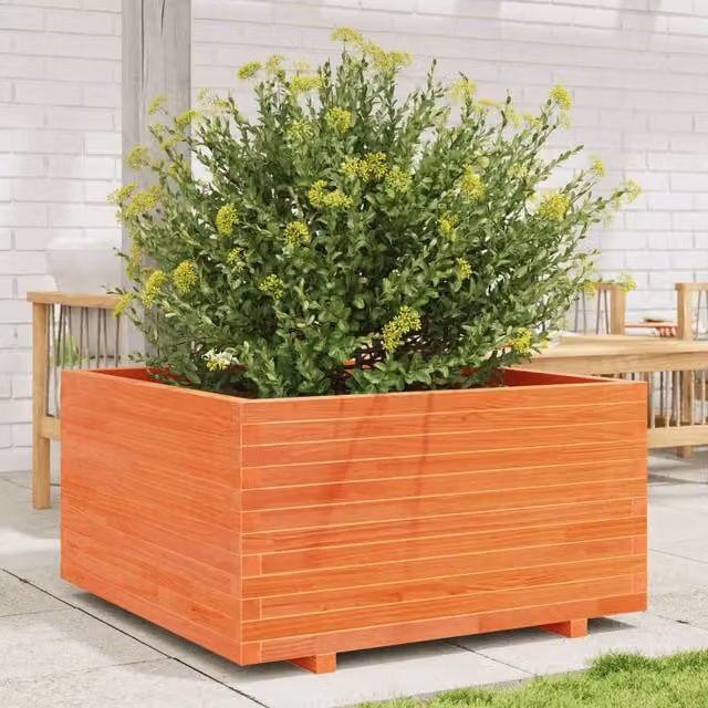 Berkfield Home Garden Brown Wood Planter Tub W: 90 cm, D: 90 cm, H: 49.5 cm – 1