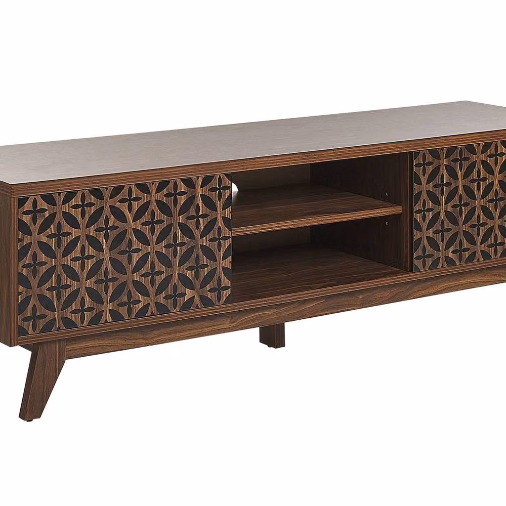 Wyld and Coco Sablon Retro Dark Brown TV Stand Entertainment Unit W: 140.0 cm, D: 40.0 cm, H: 45.0 cm – 2