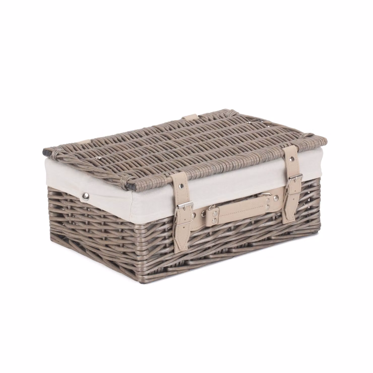 Red Wicker Picnic Basket with White Cotton Lining, Antique Wash, Diameter: 36 cm – 2