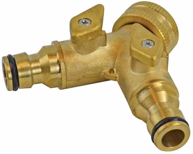 Faithfull Brass 2 Way Shut Off Valve 19mm (3/4in) to 2 x 12.5mm (1/2in) Gold