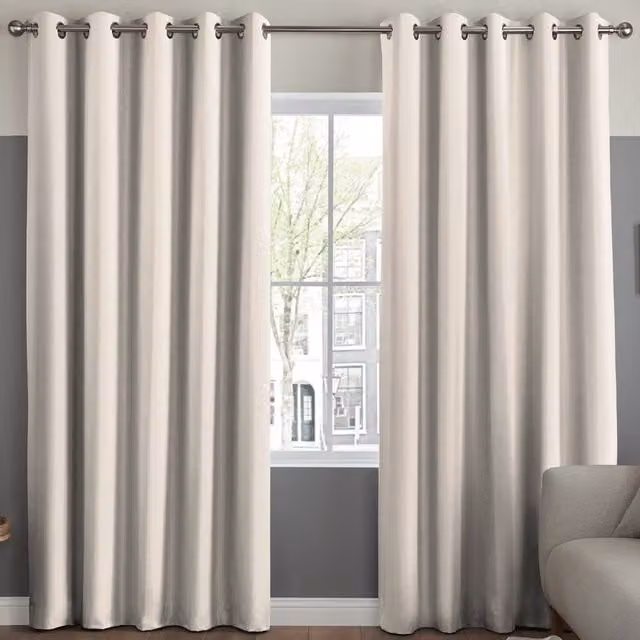 Simply Collection Plain Blackout Satin Fabric Curtain Panel in White or Beige with Eyelets