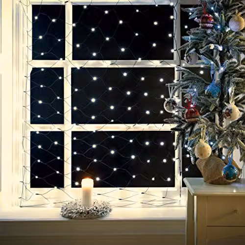 Christmas Workshop 360 LED Warm White Net Design Window Lights, Mains Powered, W: 350 cm, H: 120 cm – 6