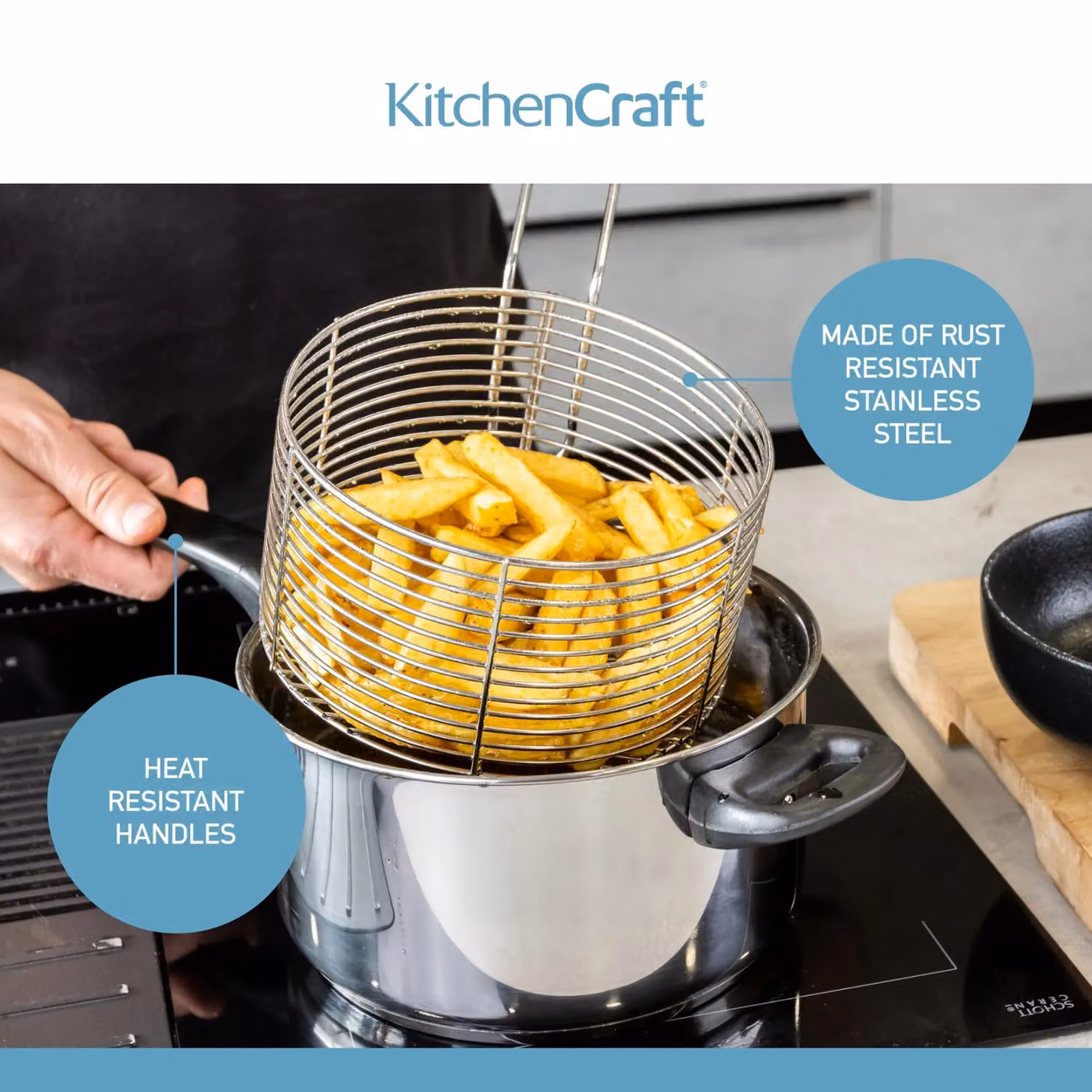 KitchenCraft Stainless Steel Large Chip Fryer and Basket in Silver – 7