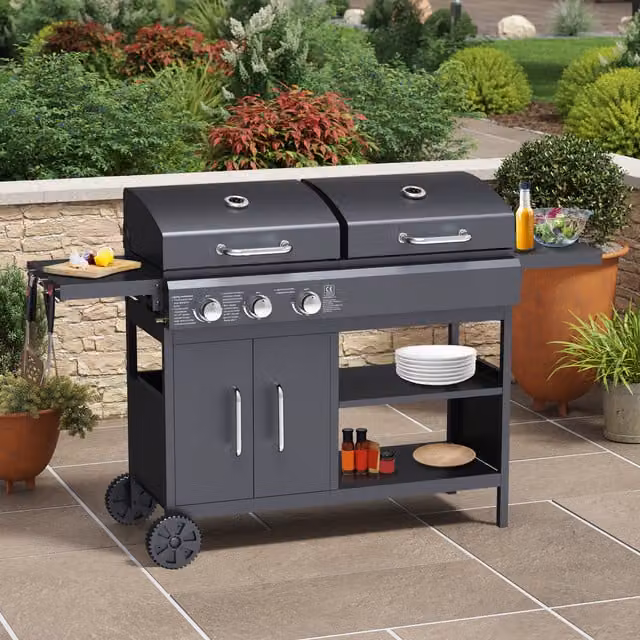 BillyOh Montana Black Dual Fuel Gas and Charcoal Hybrid BBQ with Cover in Black