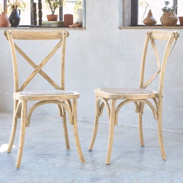 sweeek Set of 2 Vintage Wooden Bistro Chairs in Beige