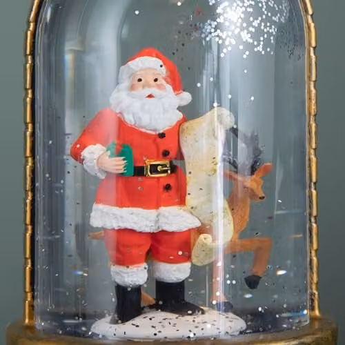 Samuel Alexander Bronze LED Christmas Cloche Water Spinner with Santa and Deer Scene, Height: 29 cm – 2