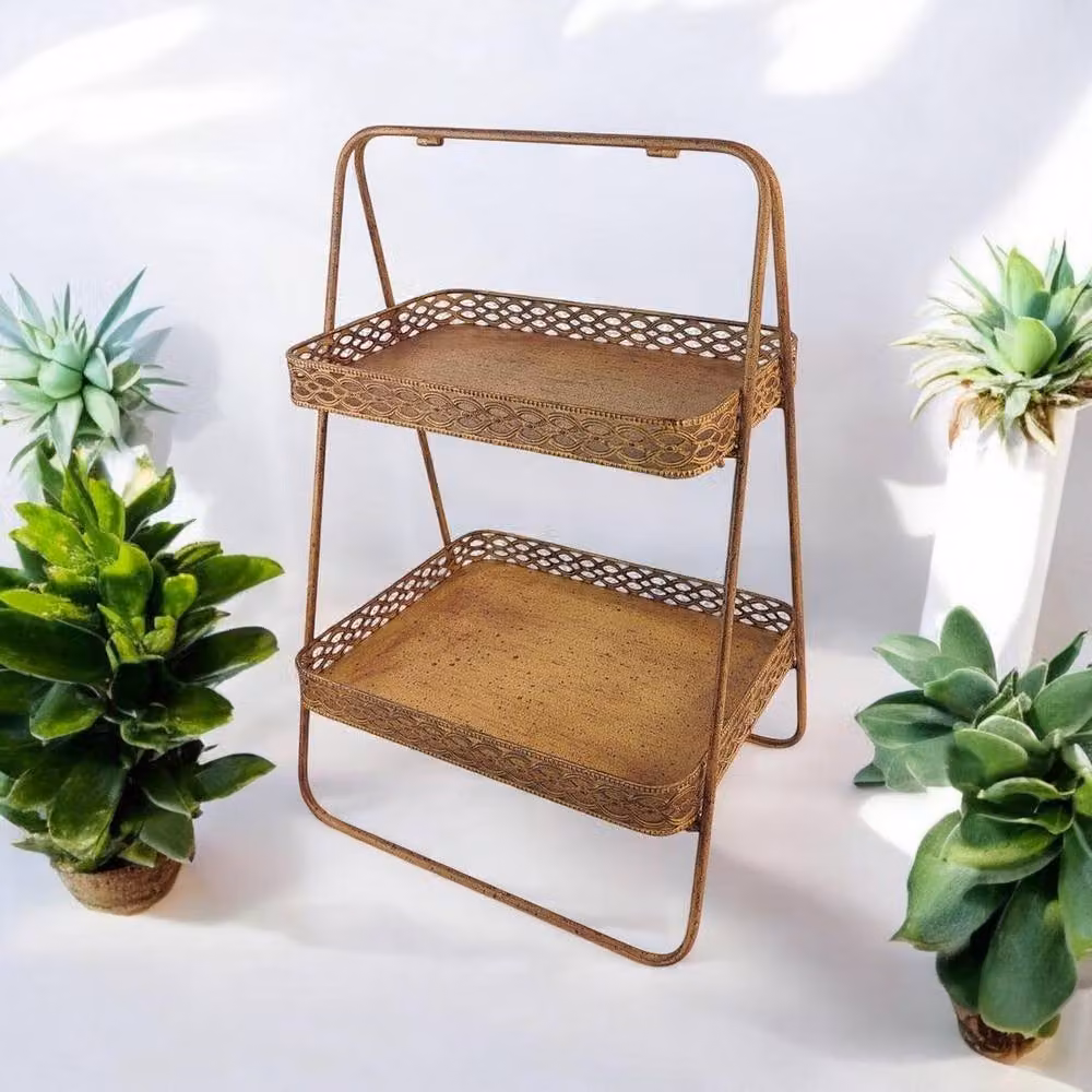 Minster Metal Display Shelf in Bronze with Vintage Geometric Design, W: 29 cm, D: 38 cm, H: 59 cm – 2