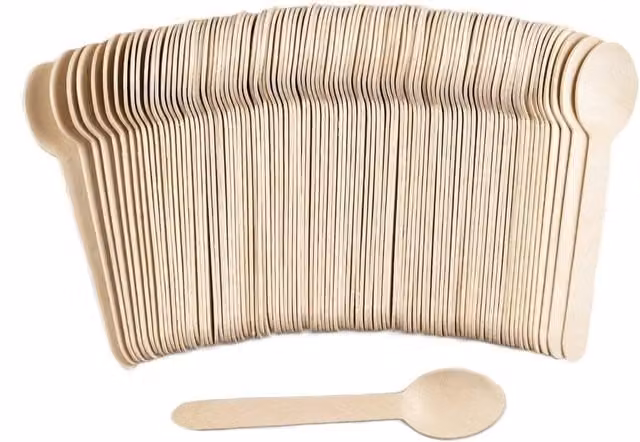 ECONX Disposable Wooden Spoons, 100 Pack, Brown and Beige Matte Finish