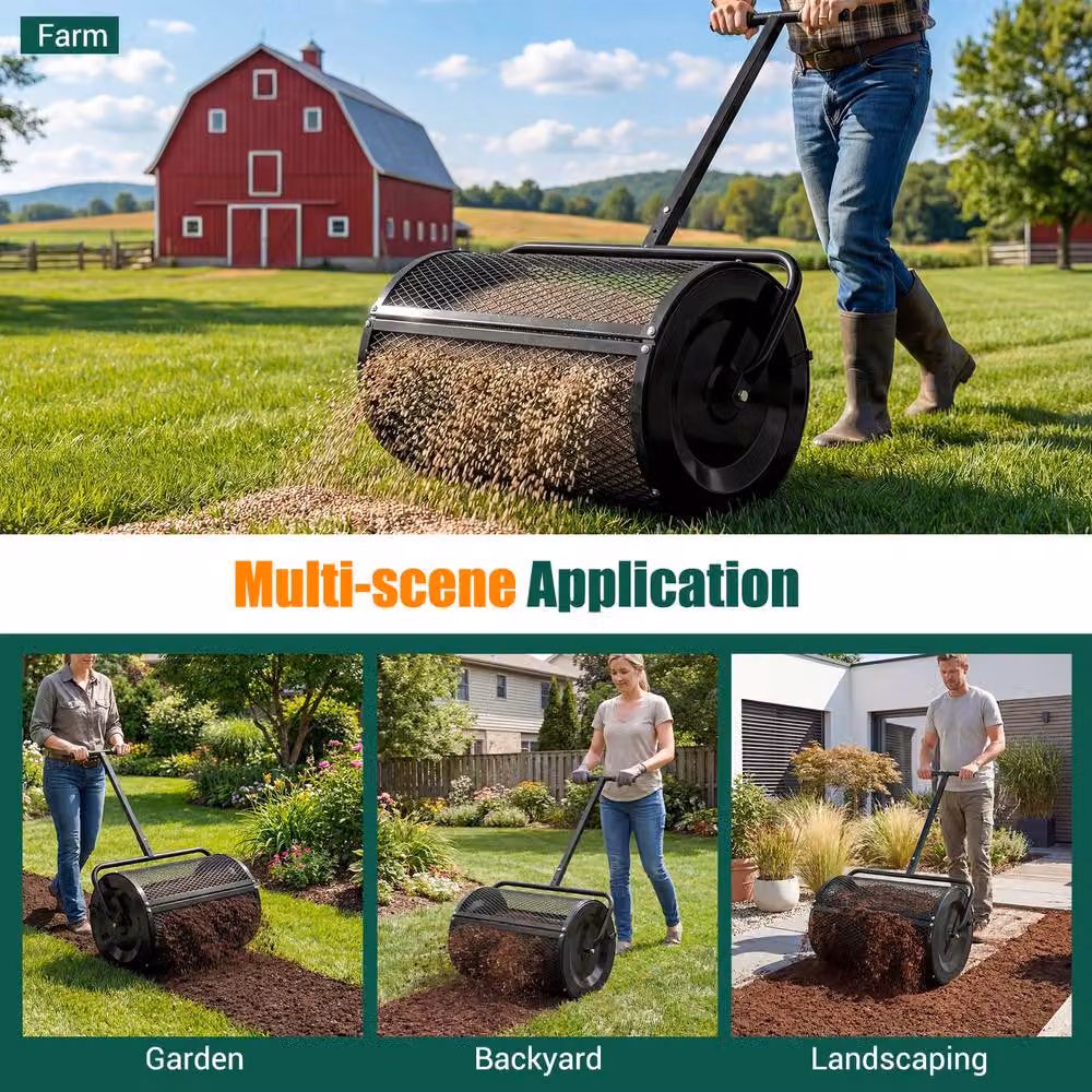 Costway Compost and Peat Moss Spreader Roller with Height-adjustable Handle in Black – 2