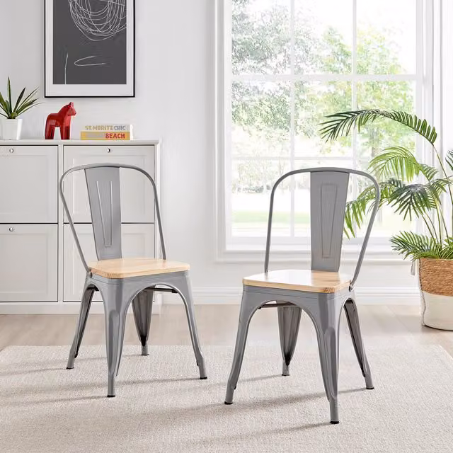 FurnitureboxUK Colton Stackable Industrial Metal Kitchen Dining Chair with Grey Wood Seat