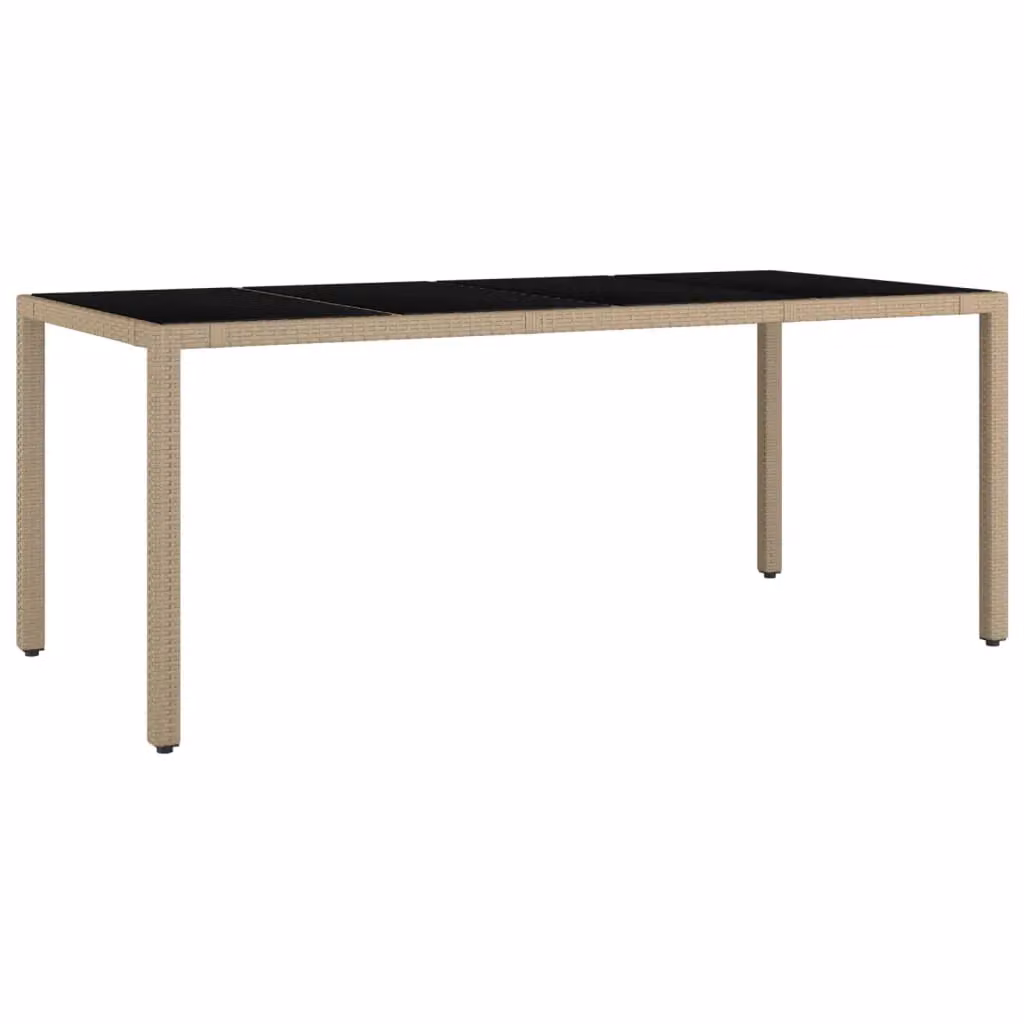 Berkfield Home Garden Table with Beige Poly Rattan and Tempered Glass Top – 2