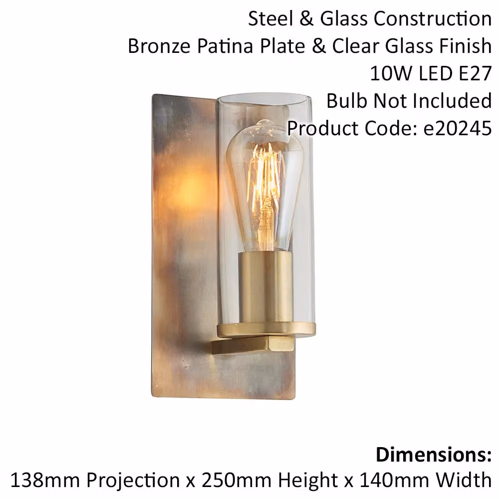 Loops Bronze Patina Wall Lamp with Transparent Glass Shade and Dimmable LED Fitting – 2