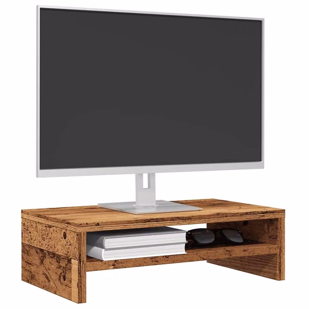 Berkfield Home Monitor Stand in Old Wood Brown, W/D/H: 42 x 24 x 13 cm – 2