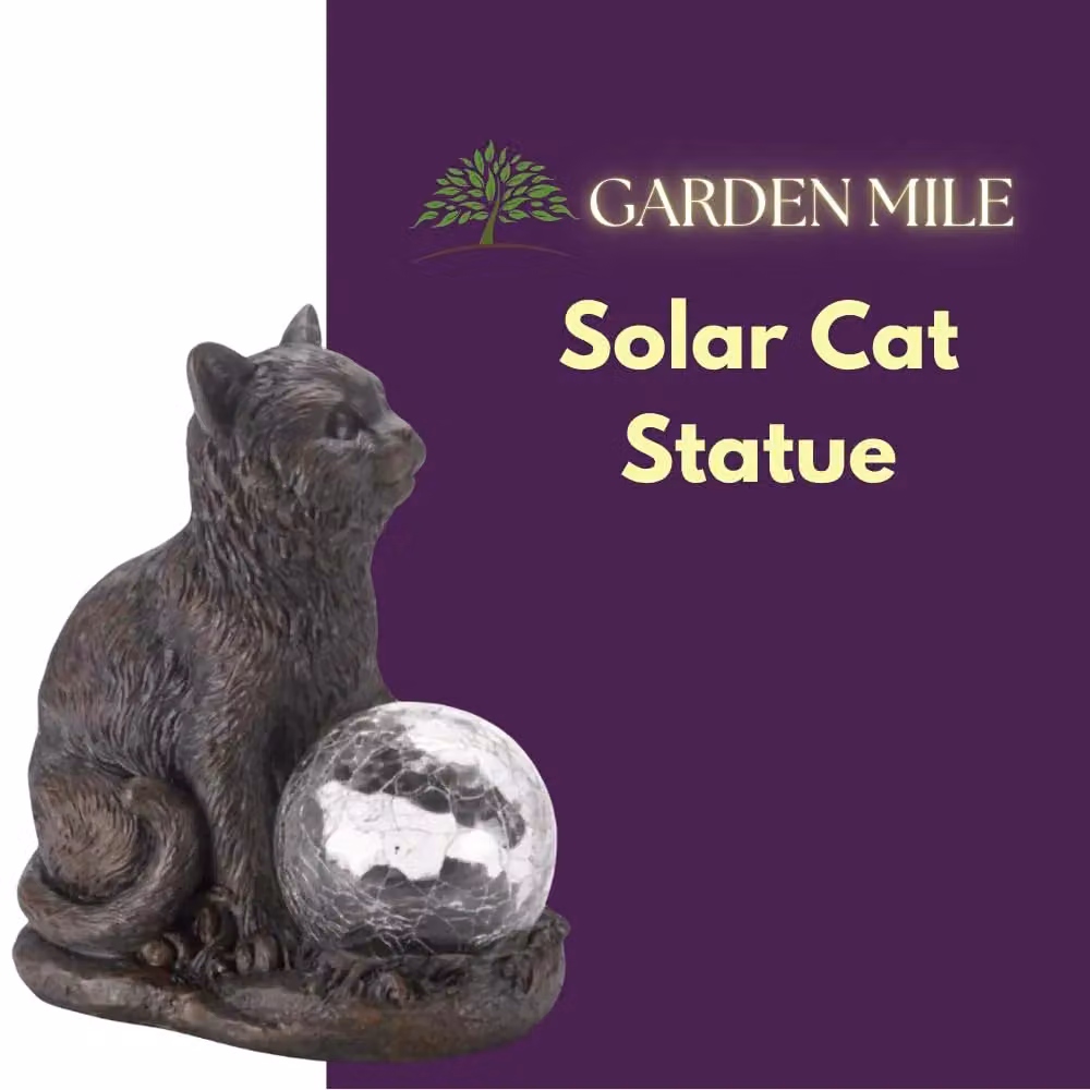 Marco Paul Grey Resin Cat Solar Powered Garden Ornament with Crystal Ball LED Light – 4