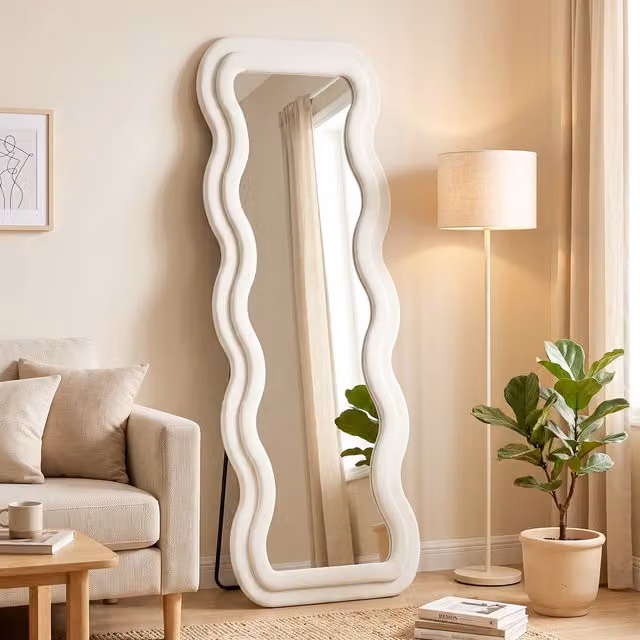 HOMCOM Full Length Standing Mirror in Beige or White, Rectangular Modern Design, H 160 cm x W 60 cm