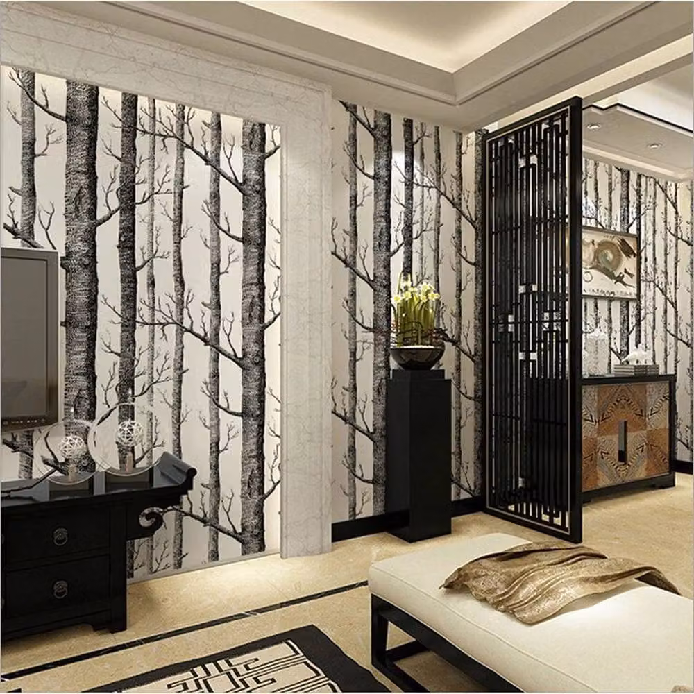 FLAVORA Black and White Forest Woods 3D Birch Tree Wallpaper Roll, W: 100 cm x H: 100 cm – 6