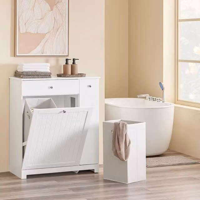 SoBuy White Modern Freestanding Bathroom Cabinet with Hinged Doors and Drawers