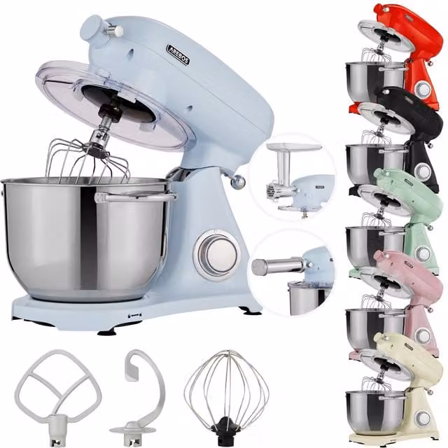 AREBOS Retro Stand Mixer with 6L Stainless Steel Mixing Bowl, Blue