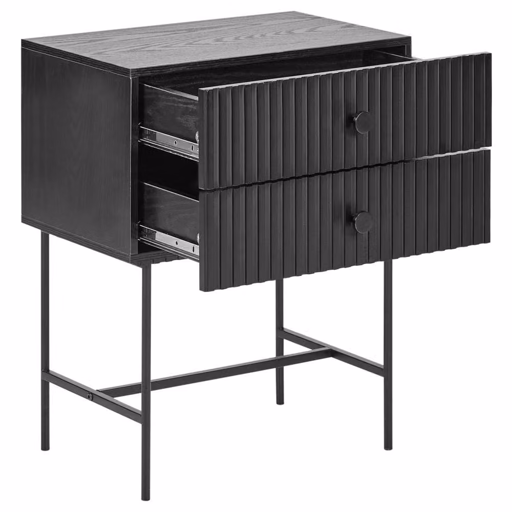 Wyld and Coco 2-Drawer Bedside Table in Black MDF – 4