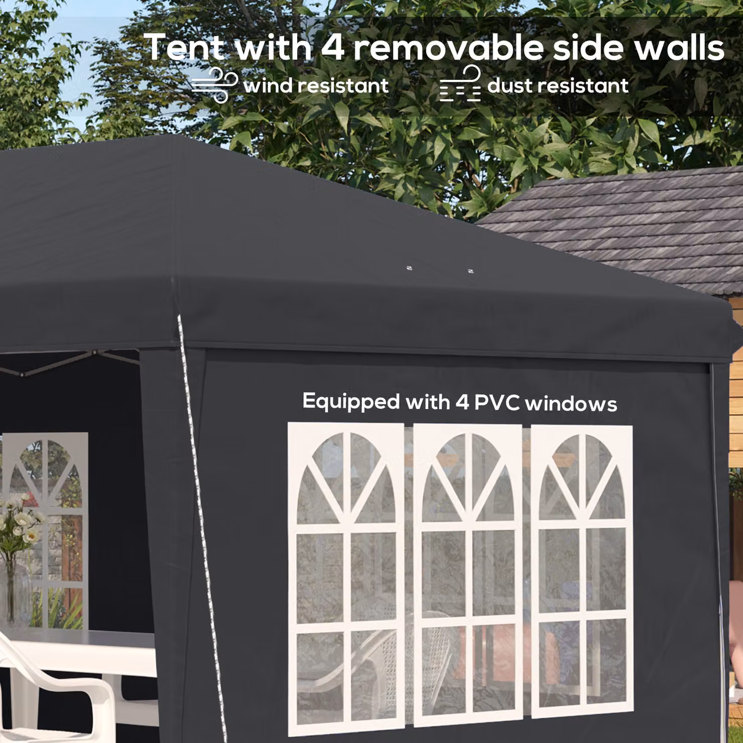 Outsunny Lightweight Height Adjustable Party Tent Gazebo in Black, W/D/H: 600 x 300 x 270 cm – 8