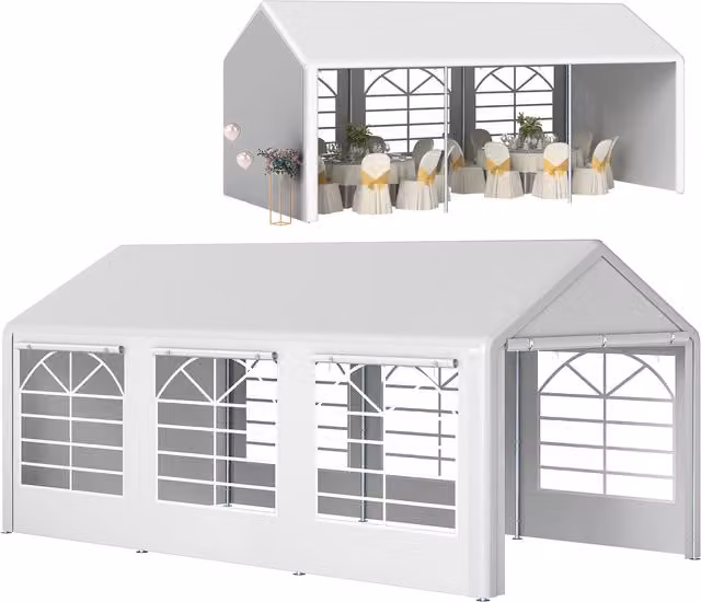 Outsunny Heavy Duty Garden Gazebo Marquee Wedding Shelter with Windows, White, W: 6 m, D: 3 m, H: 2.8 m – 1
