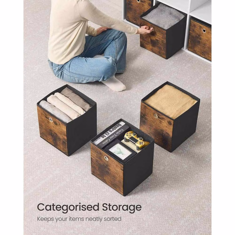 The Bazaarist Set of 8 Foldable Fabric Storage Cubes with Handles, Brown and Black – 4