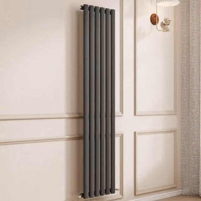 Banyetti Orva Anthracite Vertical Single Oval Column Radiator, H 160 cm x W 35.4 cm