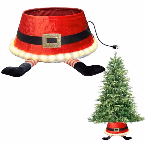 Shatchi LED Christmas Tree Skirt in Santa Style with Light Up Base Cover, Diameter: 55.88 cm – 1
