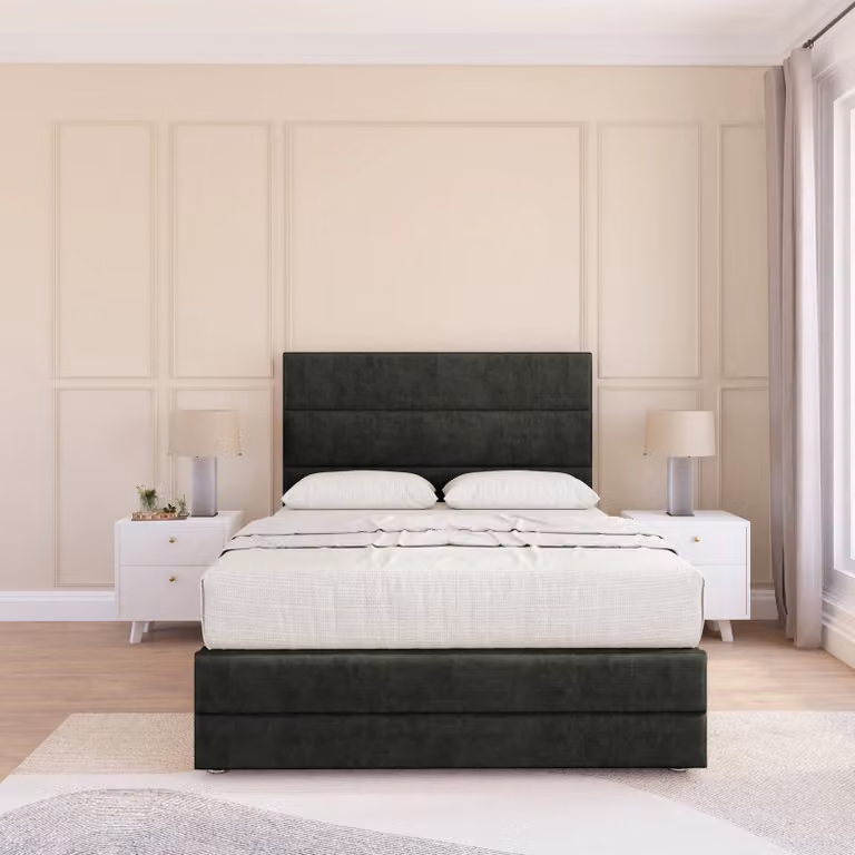 Sloomy Monaco Upholstered Bed Frame with Headboard in Anthracite Grey, W/D/H: 120 x 200 cm