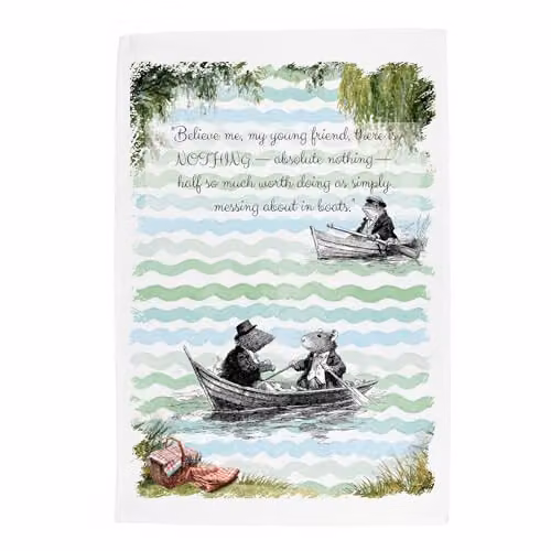 Purely Home The Wind in the Willows River Scene Tea Towel, Green, W: 67 cm, H: 45 cm – 1