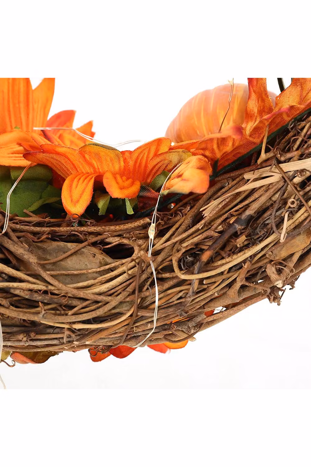 H&O Direct Artificial Sunflower Swag Wreath with Pumpkins for Halloween Hanging Decor, Orange – 4
