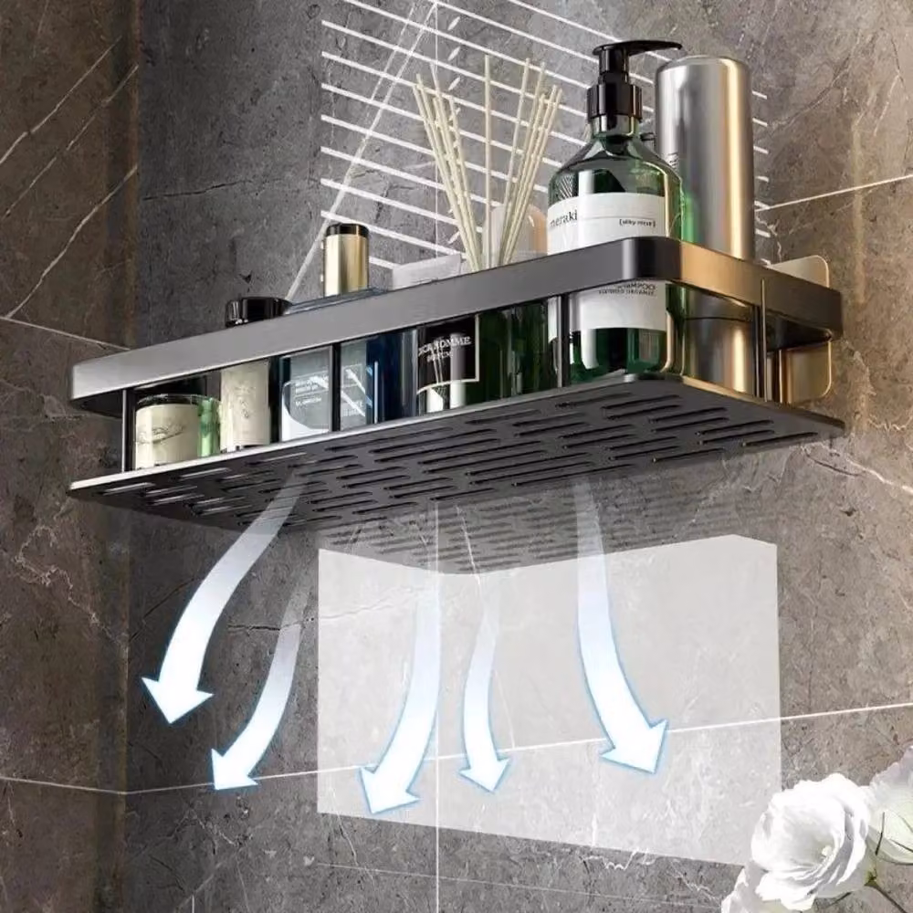 Kelvenix No Drill Wall Mounted Corner Shower Caddy in Black – 4