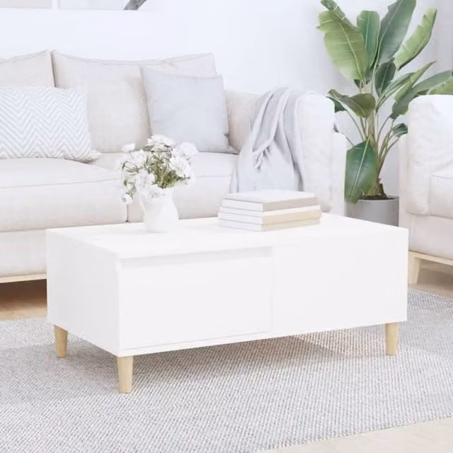 Berkfield Home White Scandinavian Coffee Table, W/D/H: 90 x 50 x 36.5 cm