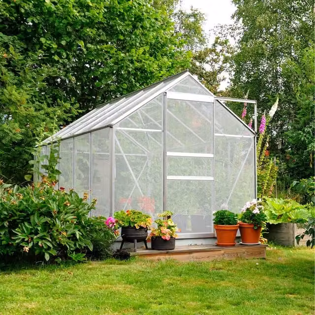 Monster Shop Silver Polycarbonate Freestanding Greenhouse with Sliding Window and Rain Gutter, Height: 199.5 cm