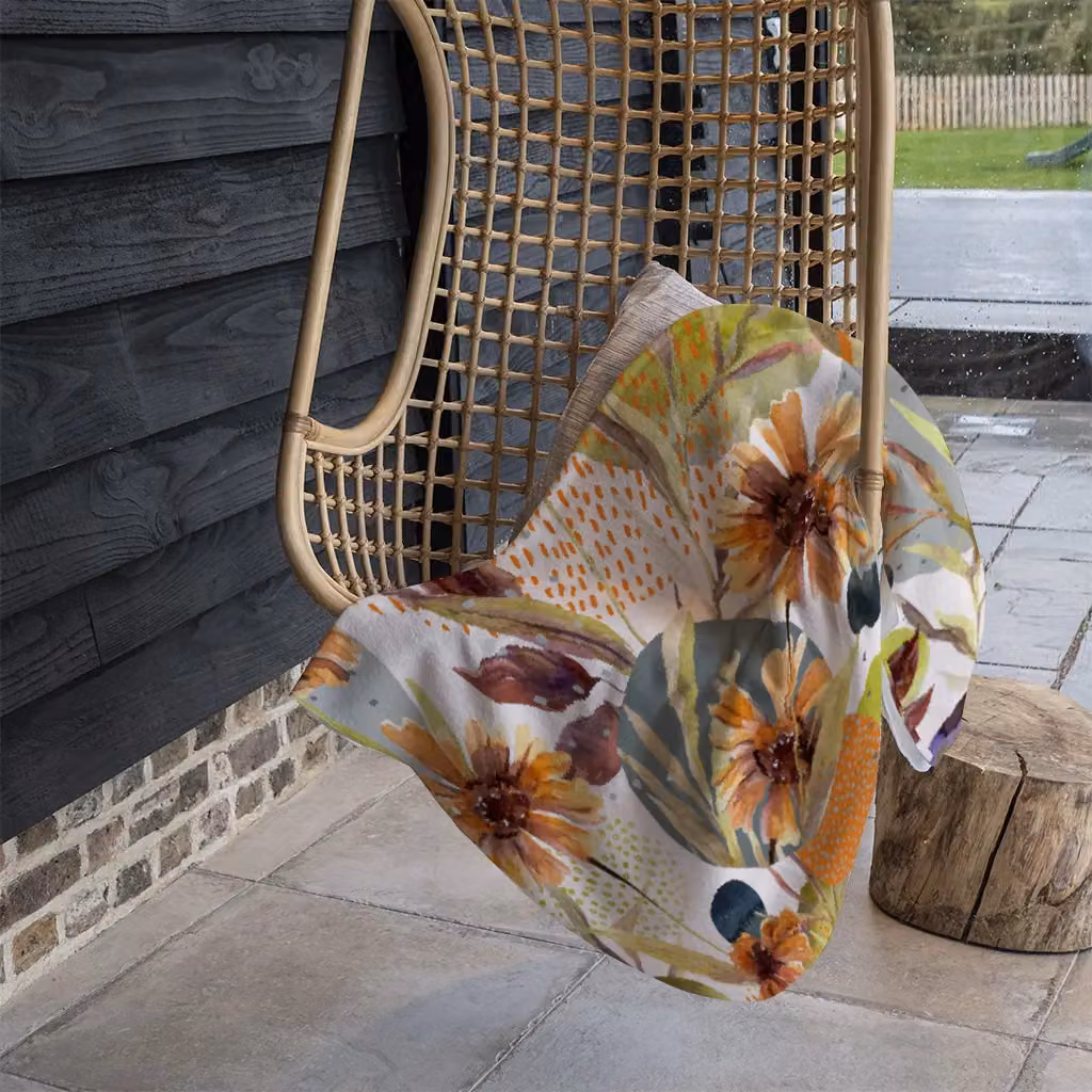 Benjamin Tate Design Autumn Flowers Floral Fleece Blanket in Orange, Beige and Multicolour, W/H: 120 x 150 cm – 3