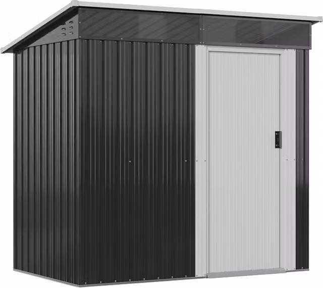 Livingandhome Metal Pent Roof Garden Shed in Anthracite with Sliding Doors and Side Vent