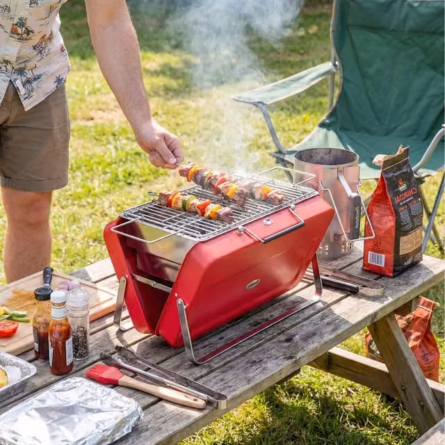 Outsunny Mini Tabletop Charcoal Barbecue Grill, Red