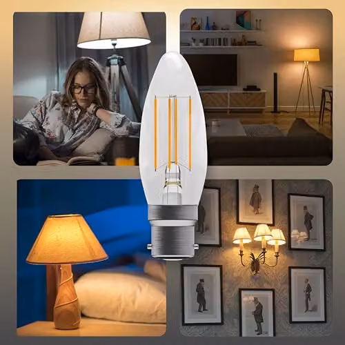 BELL Lighting B22 Dimmable LED Filament Candle Bulbs, Warm White, 4.5W, Pack of 6 – 3