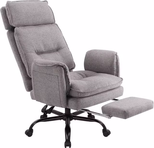PAWNORA GERY Big & Tall Grey Fabric Executive Office Chair with Headrest and Armrests