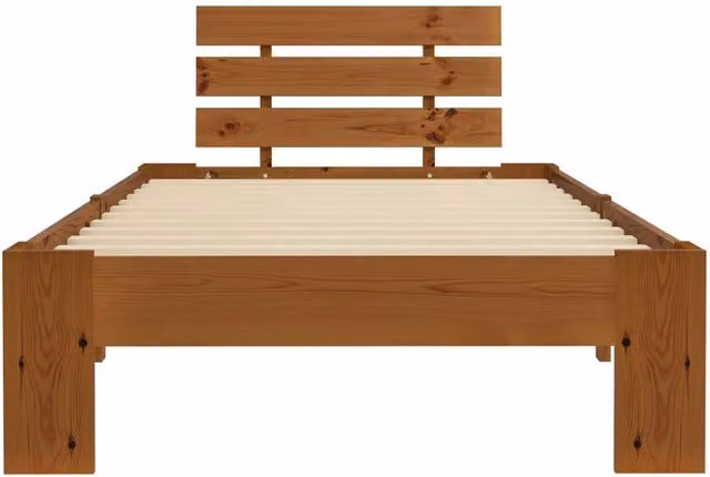Berkfield Home Modern Bed Frame in Brown Solid Pine Wood, W/D/H: 90 x 200 x 66 cm