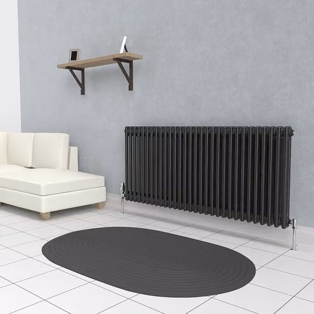Lux Heat Horizontal 2 Column Steel Radiator in Pewter, W: 137 cm, H: 60 cm