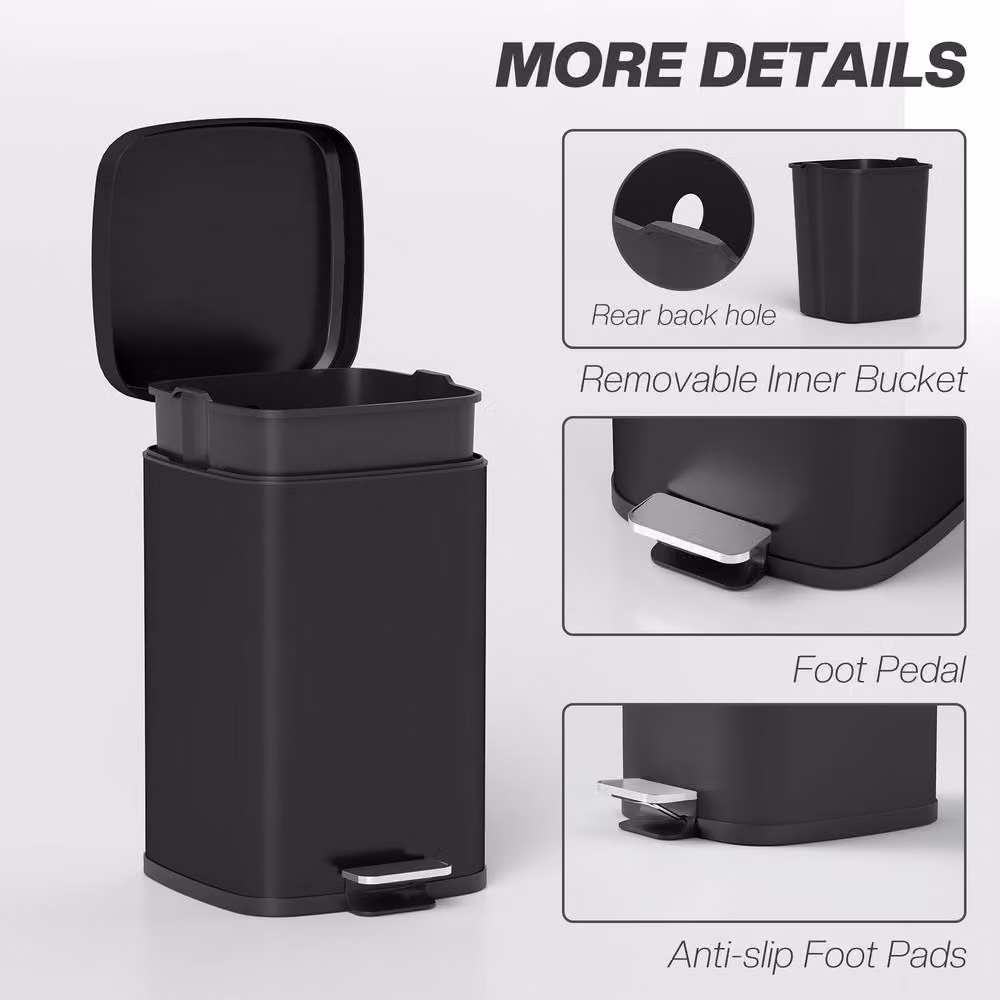 STILVORA 20L Black Metal Kitchen Bin with Pedal Lid, Soft-Close and Removable Inner Bucket – 8